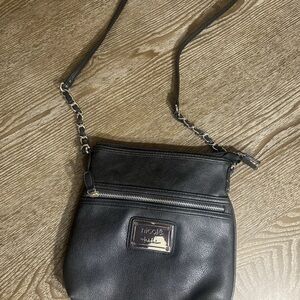 Nicole Miller Black Leather Shoulder Bag